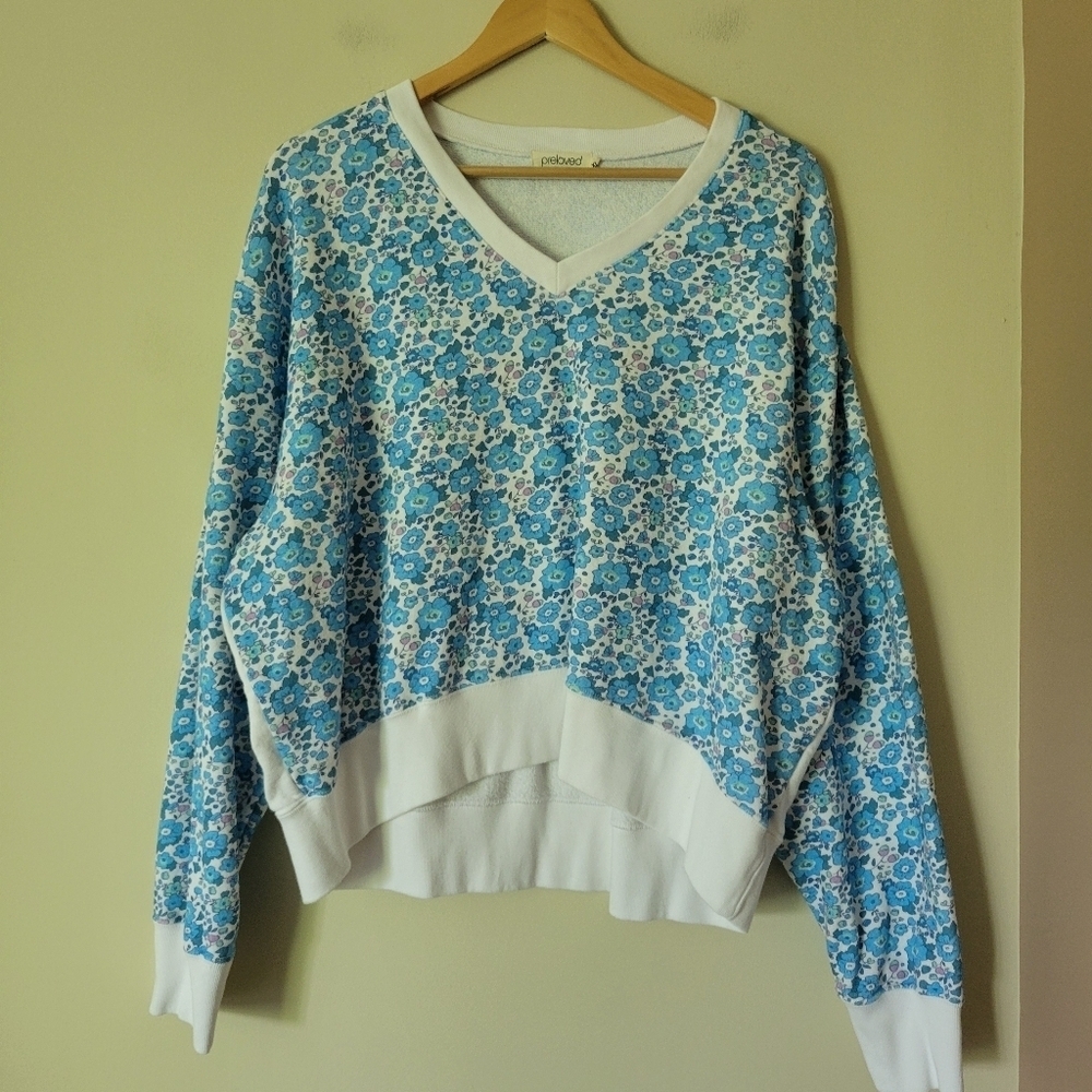 Preloved Cranleigh Cropped Sweatshirt Oversized Retro Blue Floral Size XL - Picture 3 of 10